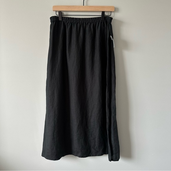 Talbots NWT Vintage Deadstock Irish Linen Long Skirt PL Black Elastic Waist - Picture 1 of 12